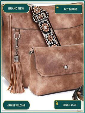 2PC Vegan Leather Crossbody Hobo Bag Set for Women